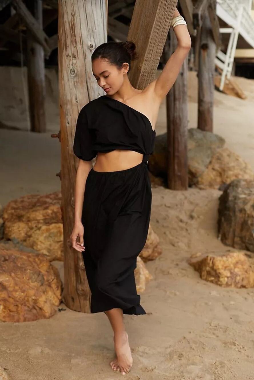 New Anthropologie Stateside One-Shoulder Twist Maxi Dress $188 X-SMALL Black